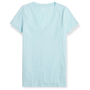 J. CREW V-Neck Tee Vintage Cotton T-Shirt Soft Agua Blue Short Sleeve